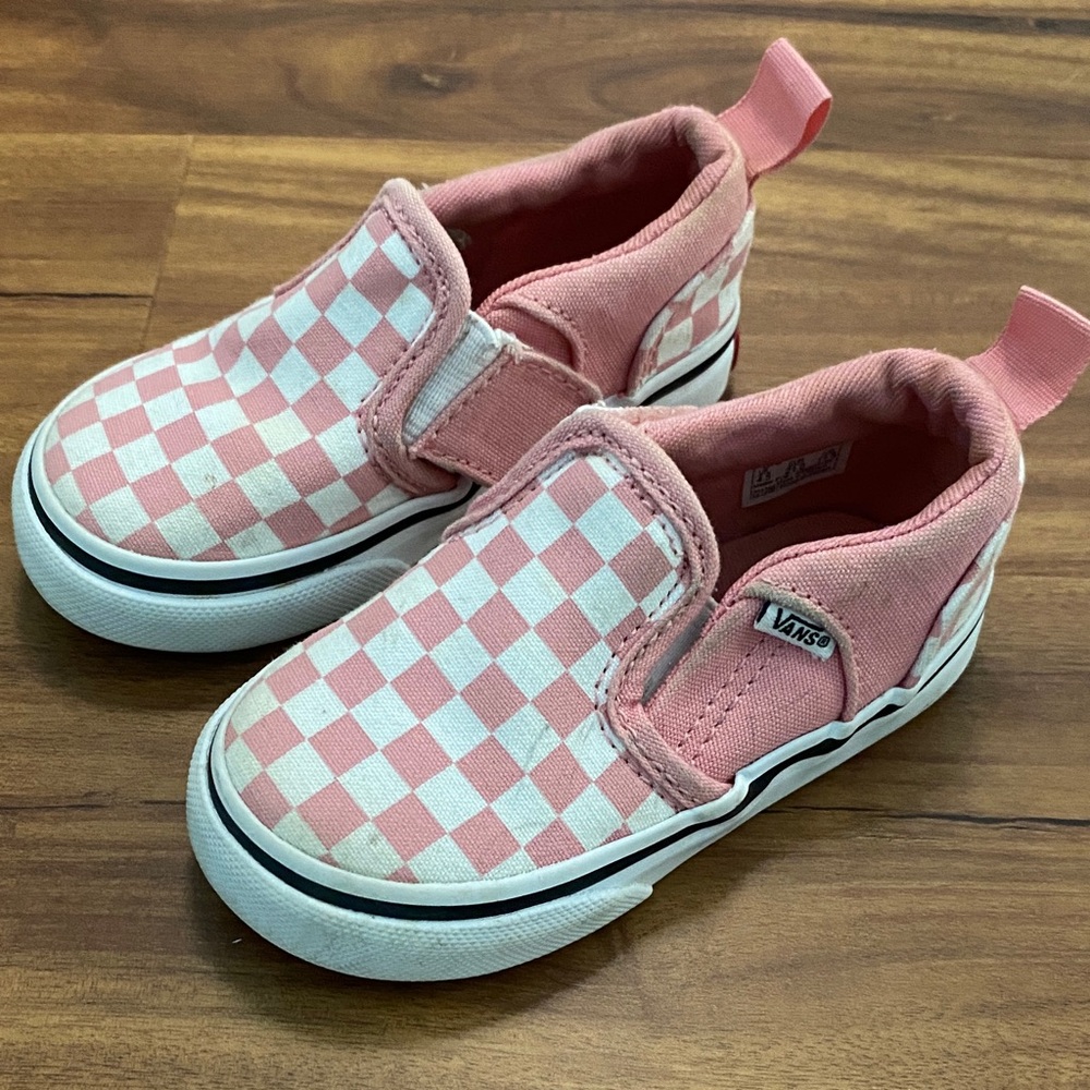 Vans Kids Pink and White Checkered Sneakers